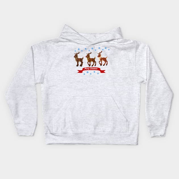 Three Reindeer and Snowman Kids Hoodie by SakuraDragon